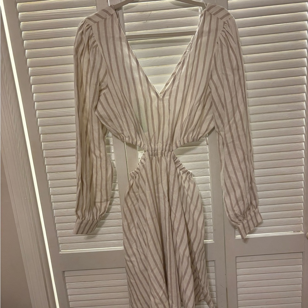NWT Sam Edelman Beige Striped Long Sleeve Dress with Cutouts, Size Medium